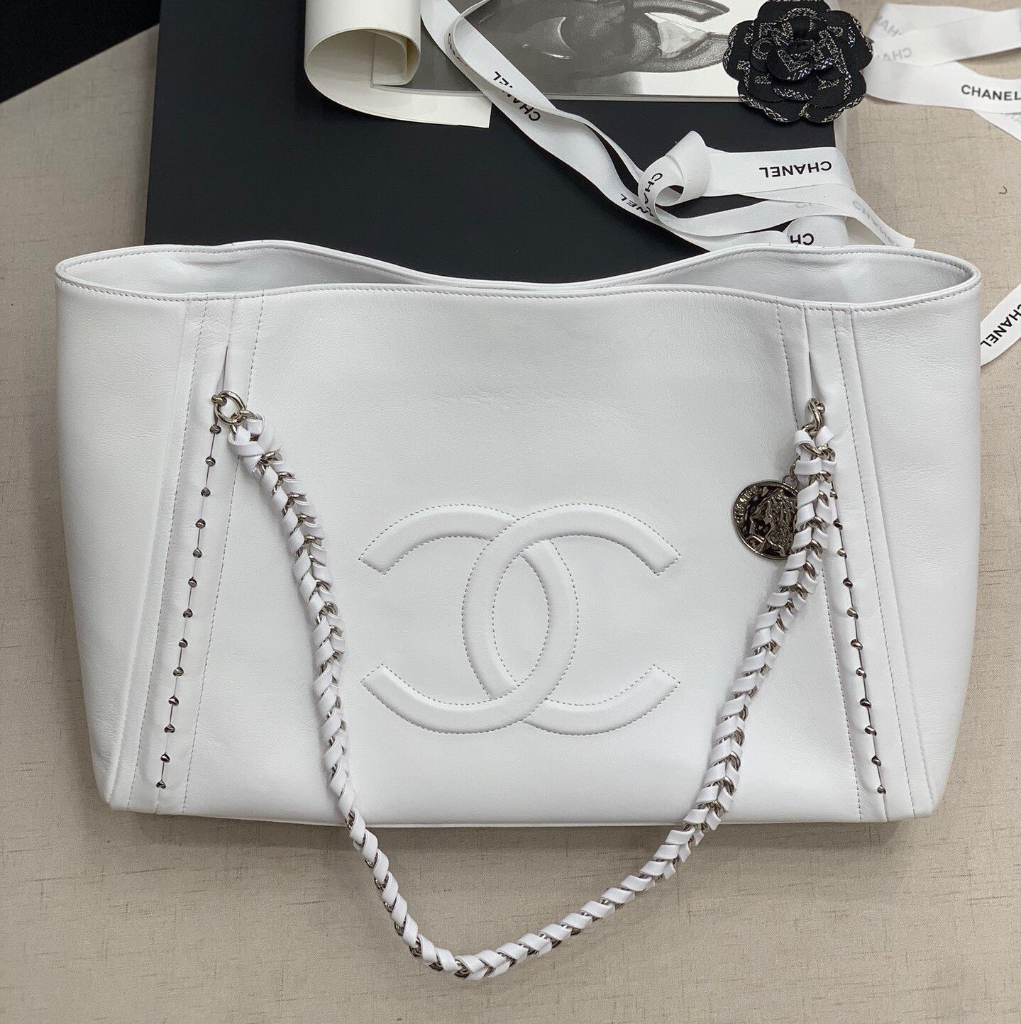 Chanel Soft Calfskin Shopping Bag Top Handle White
