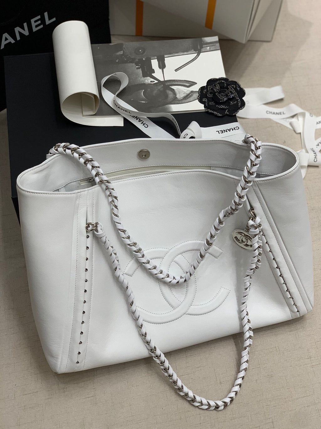 Chanel Soft Calfskin Shopping Bag Top Handle White