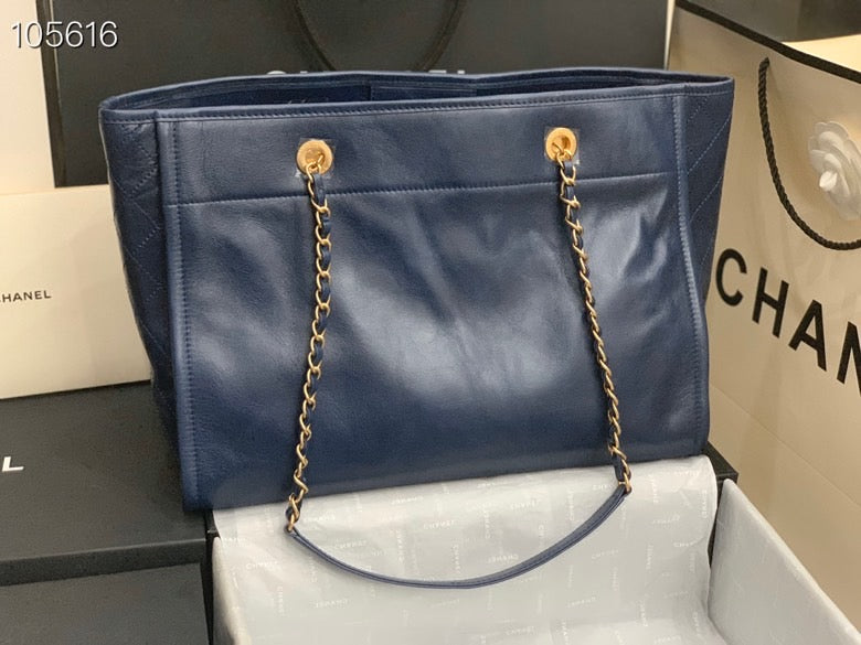 Chanel Shopping 40 Navy Blue Leather 66941 40x31x21cm