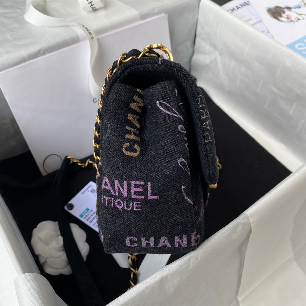 CHANEL  Small Flap Bag Black Denim AS3134 - 23 x 14 x 8cm
