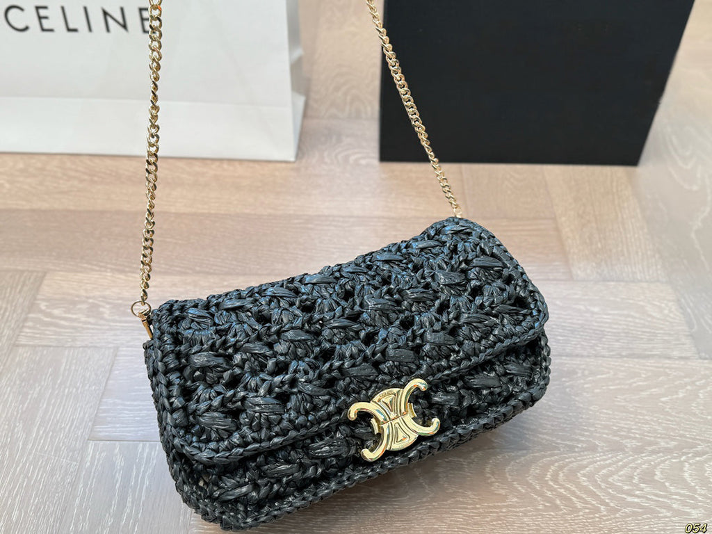 Celine Straw Chain Crossbody Bag 25x14cm